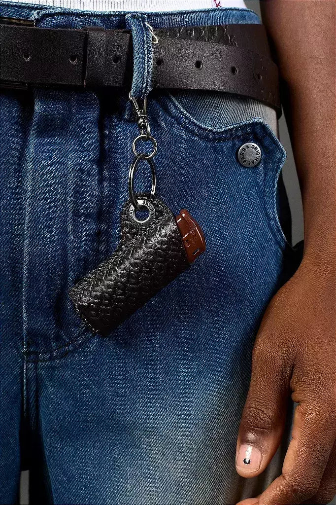 Porta Isqueiro/Chaveiro BARRA Couro Marrom